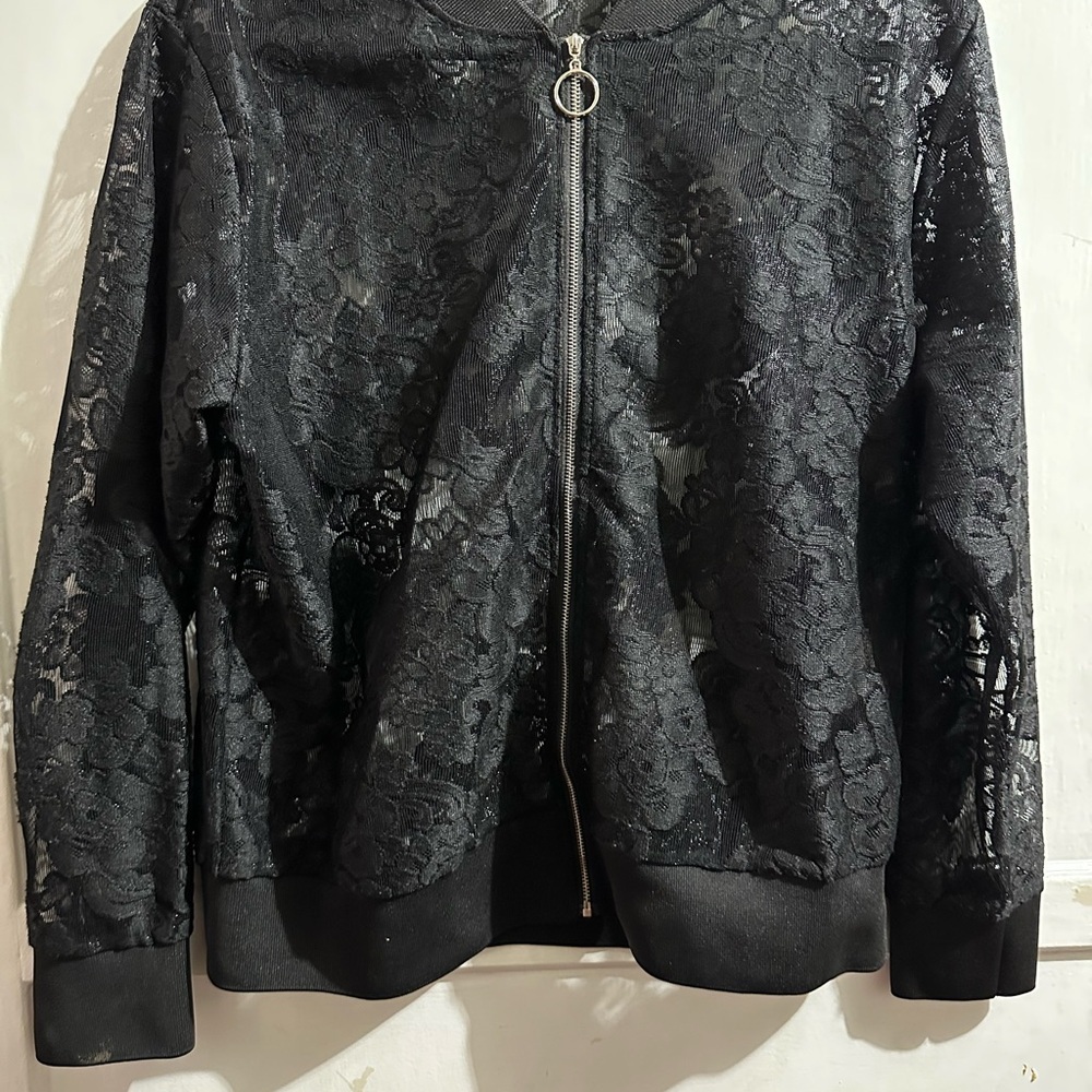 SHEIN Elegant Black Lace Bomber Jacket.   <<<<44>>>> - Picture 3 of 6